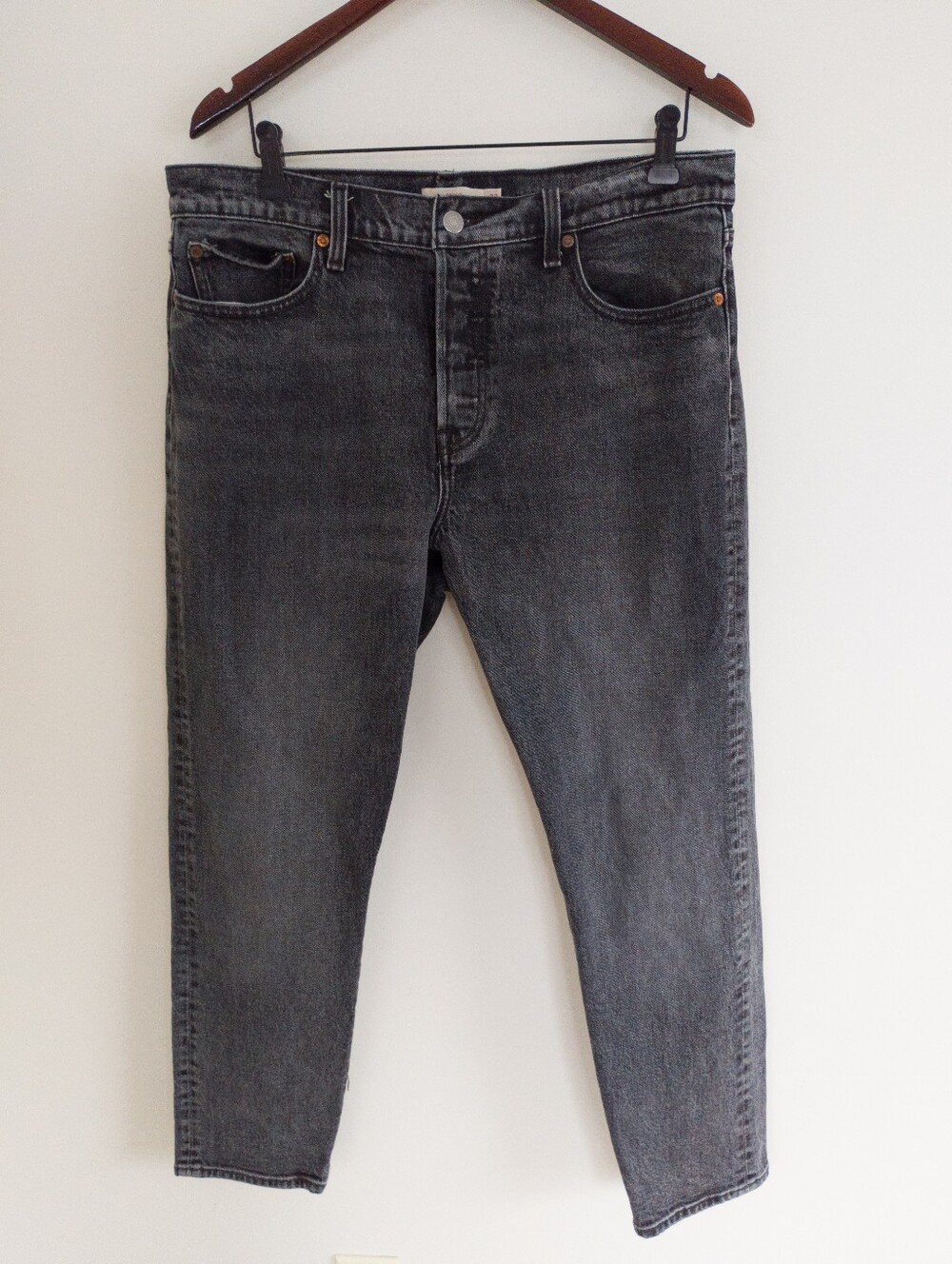 Levi’s Wedgie Straight Jeans 32 Better Weathered Washed Black High Rise Denim